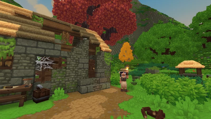 Your adventure begins near an abandoned farmhouse you can rebuild alongside the friendly NPCs you'll meet