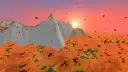 Towering marble mountains shape the breathtaking landscape of the autumn forest biome