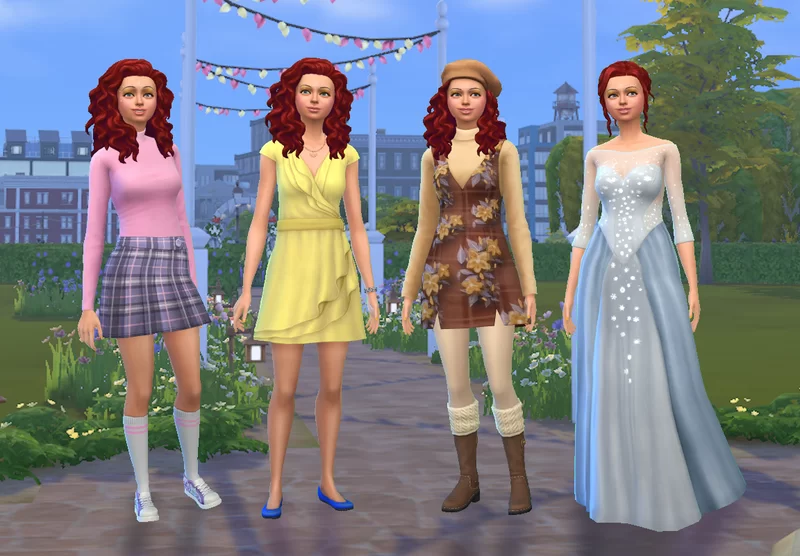 An outfit for each season spring everyday, summer hot weather, fall cold weather & winter formal